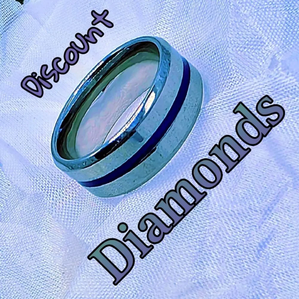 Men / Women / Unisex  Tungsten Polished Silver with Blue ION Plating
